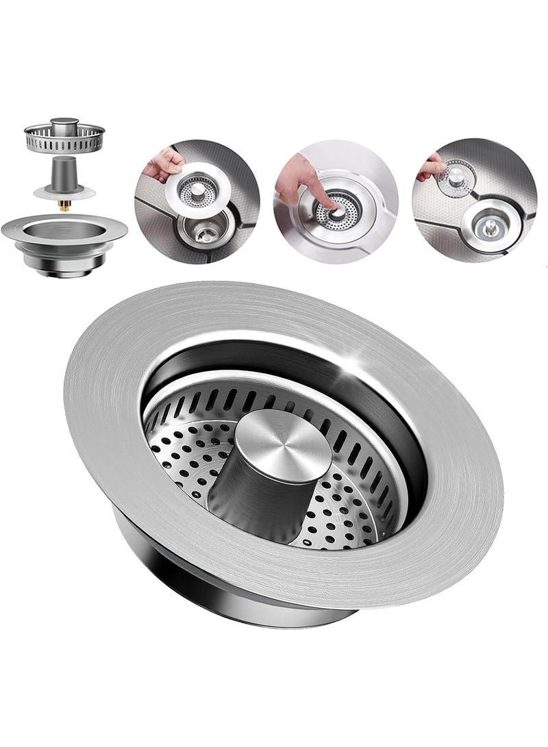 Upgraded Kitchen Sink Drain Strainer 3-in-1 – Pop-Up Push Plug with Anti-Clog Basket, Odor Filter, Hair and Food Catcher, Water Stopper for Standard Drains - Image 1